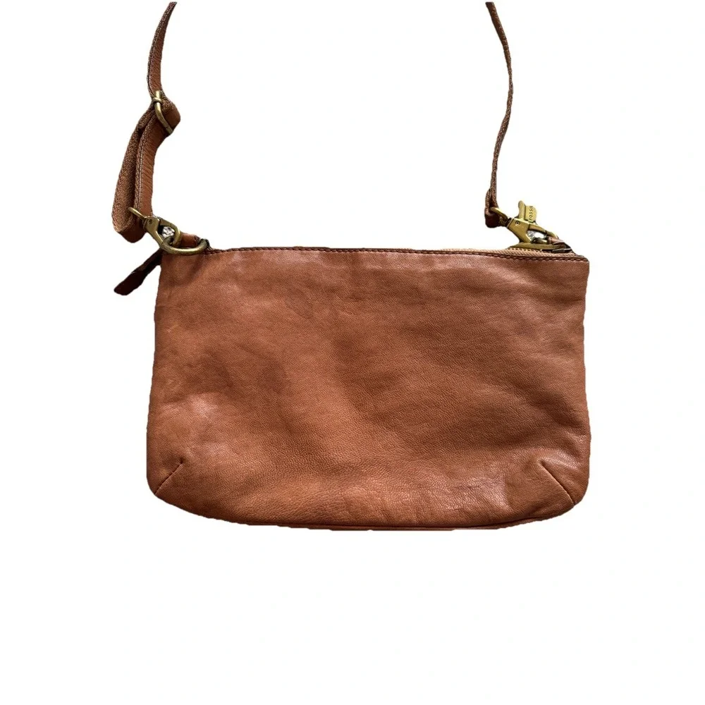 Fossil Issue 54 Brown‎ Leather Messenger Bag Crossbody Charm Satchel Chain Purse